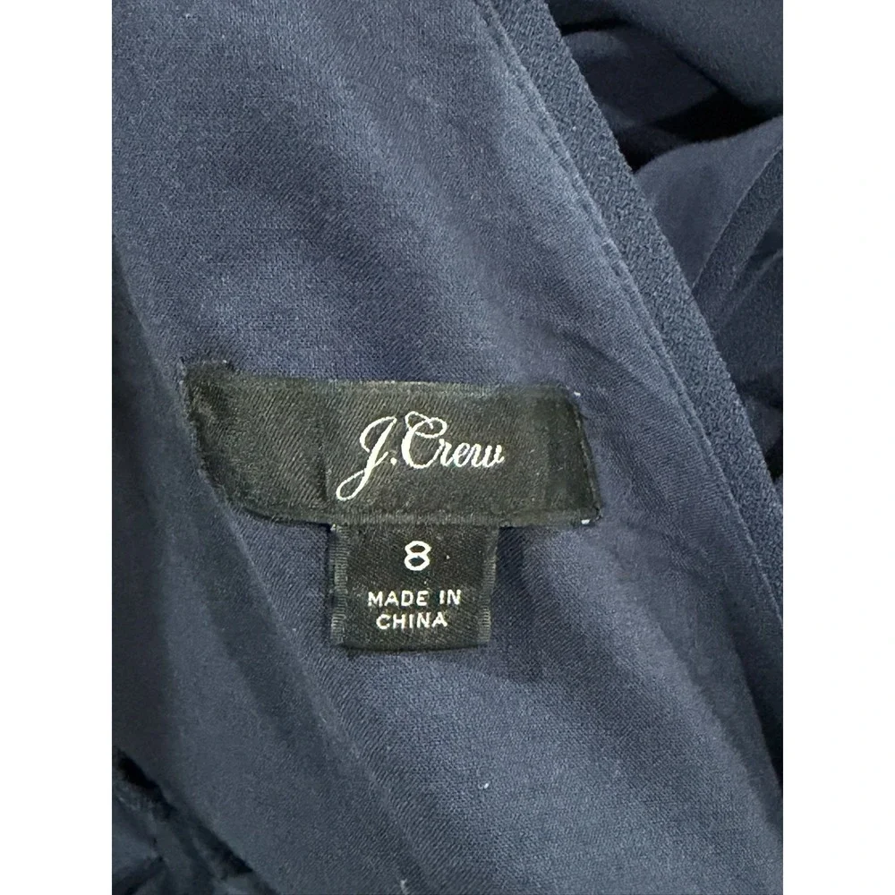 J.Crew Navy Blue Tie-Back V-Neck Wide Leg Crepe Jumpsuit Size 8